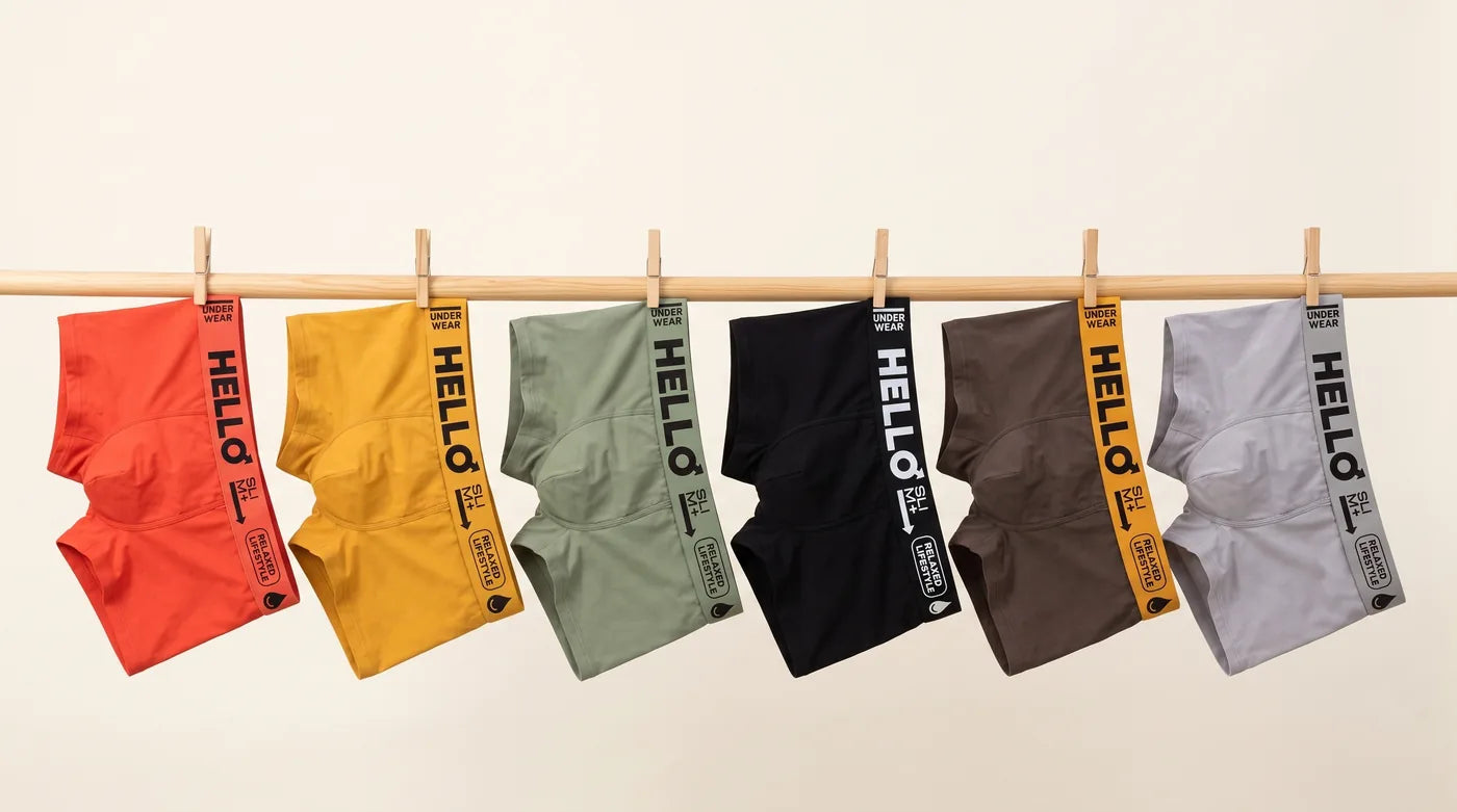 Hello Slim 6 renk boxer — ahşap askıda koleksiyon