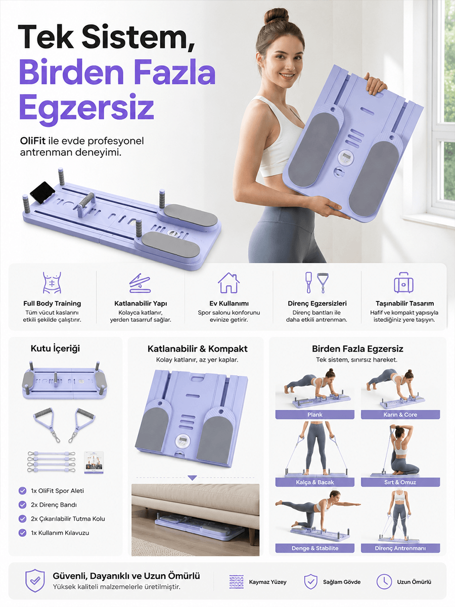 Olinman OliFit Katlanabilir Pilates ve Fitness Seti | Evde Spor Sistemi