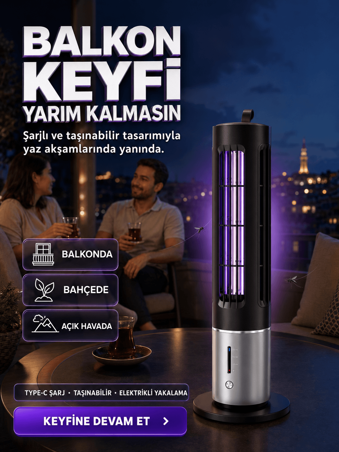 Olinman Taşınabilir Sinek Kovucu | USB-C Şarjlı