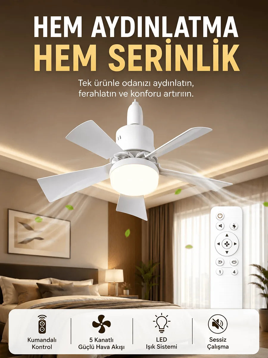 Oliman 5 Kanatlı Lambalı Tavan Vantilatörü