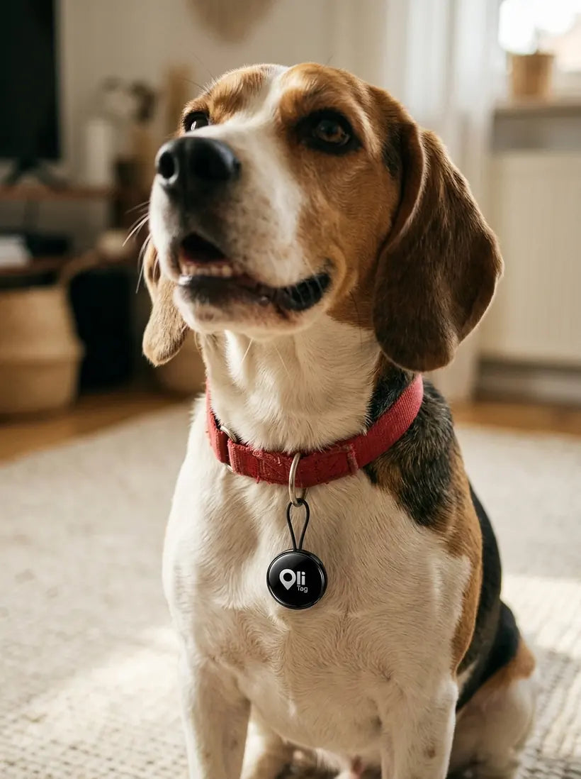 Tasmasında Olitag olan beagle